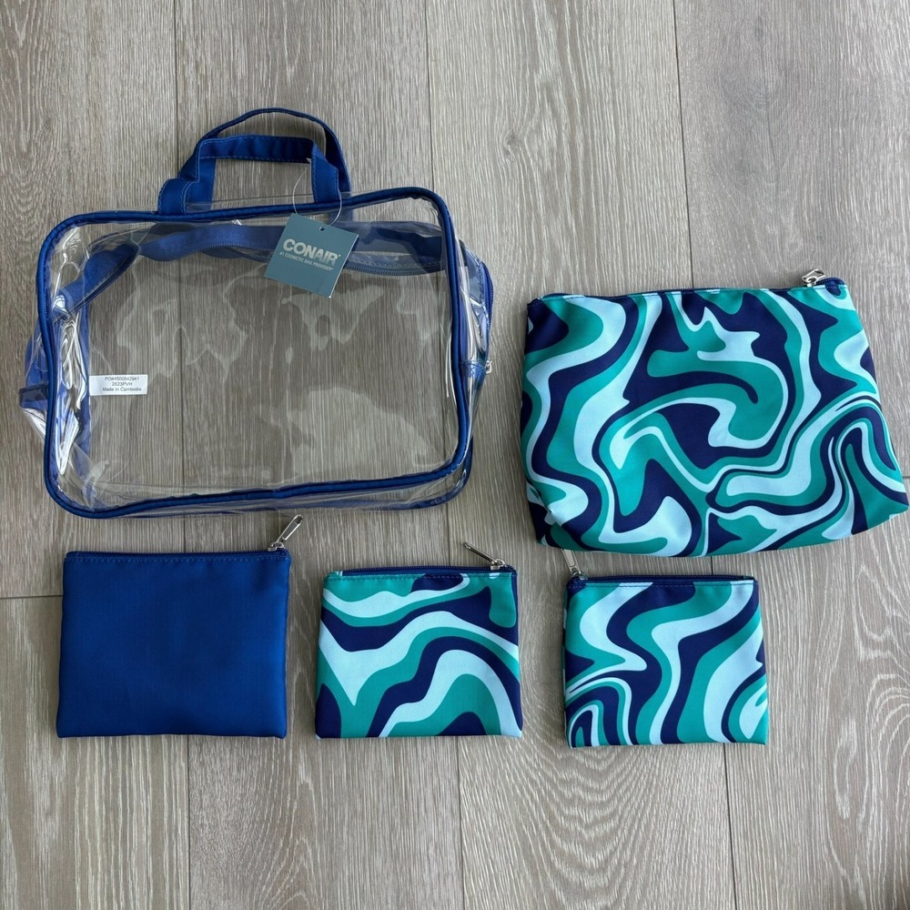NWT Conair Blue Swirl 5 Piece Weekender With Pouches Cosmetic Bag